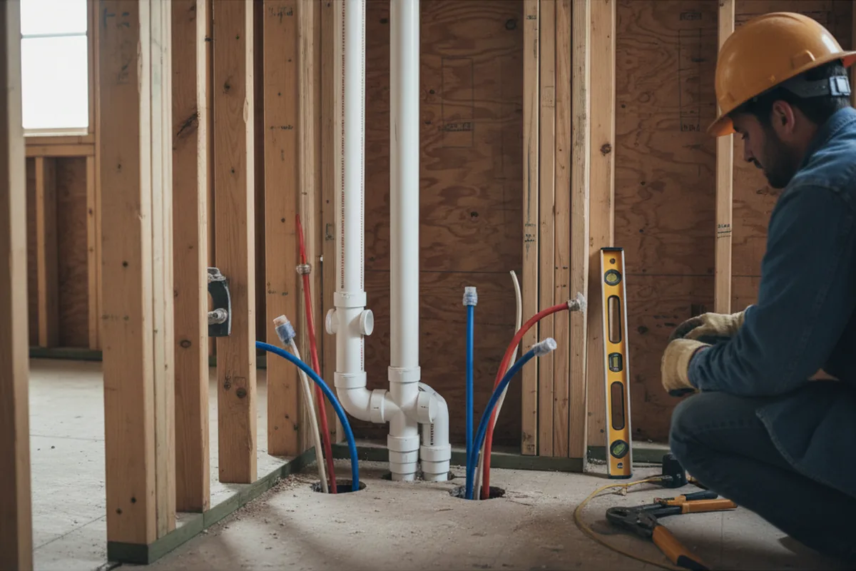 Drain and supply rough-in during Sump Pump Repair in Charlestown